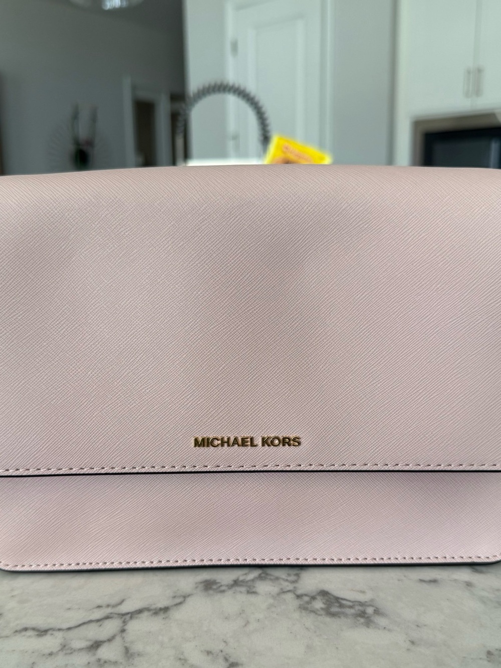 MICHAEL KORS Light Blush Pink Saffiano Crossbody Bag with Gold Logo